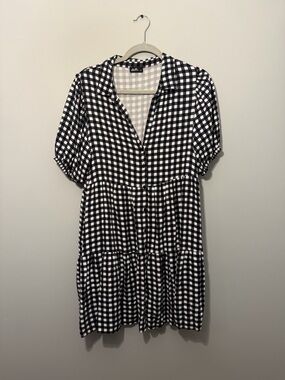 Dotti Black & White Gingham Tiered Mini Dress